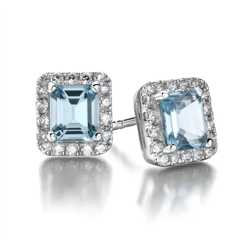 

SGARIT Luxury 100% 925 Real Silver Square Topaz Emerald Cut Earrings for Women Gemstone Wedding Band Party Fine Jewelry Gift