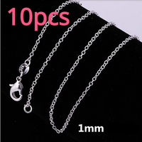 Wholesale 45-60CM 10PCS 925 sterling silver 1MM circle chain necklace jewelry women wedding fashion  Cute  for pendant