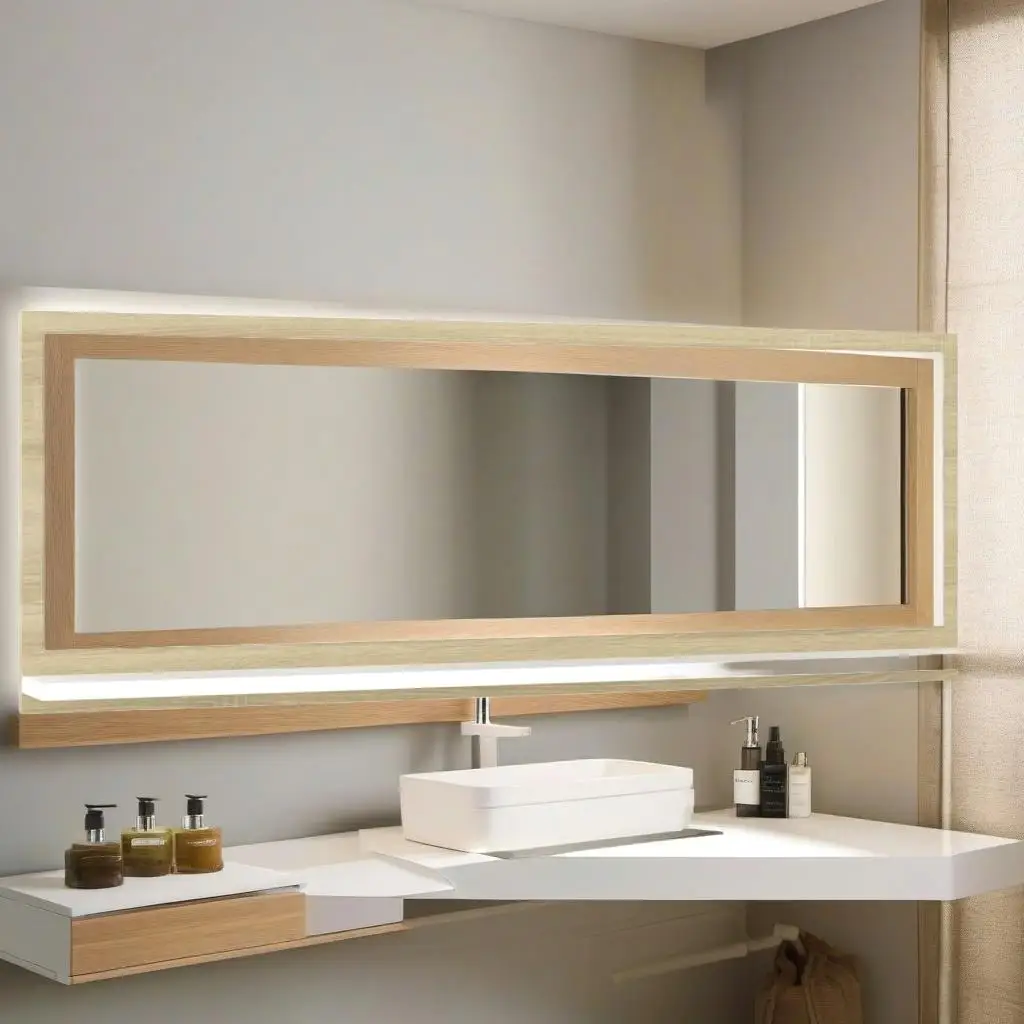 

39.4x4.1x14.6 White & Sonoma Oak Bathroom Mirror - Stylish Engineered Wood Design