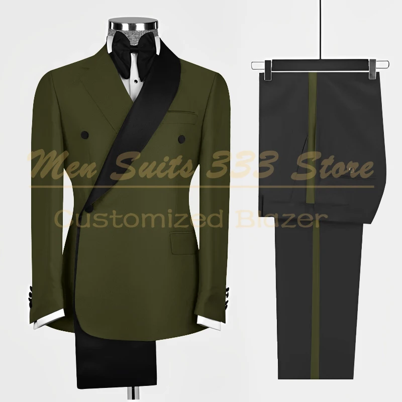 Luxury Men's 2 Piece Suits Blazer Customized One Button Flat Front Jacket Pants Full Sets Elegant Wedding Male Clothing 2025