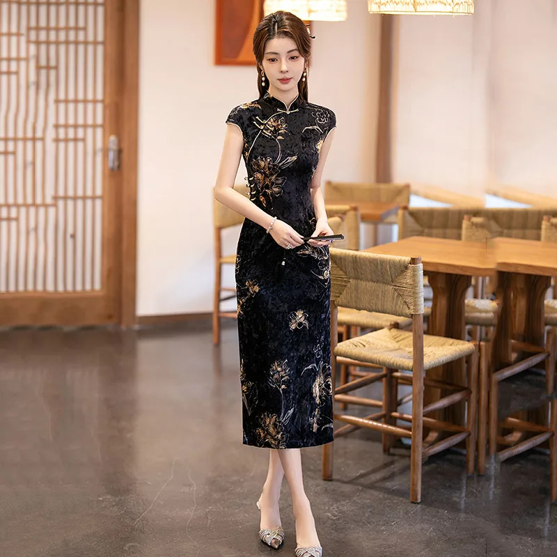 

Черное платье Cheongsam в китайском стиле 2025 года, новое улучшенное платье Cheongsam без рукавов высокого класса для женщин Qipao