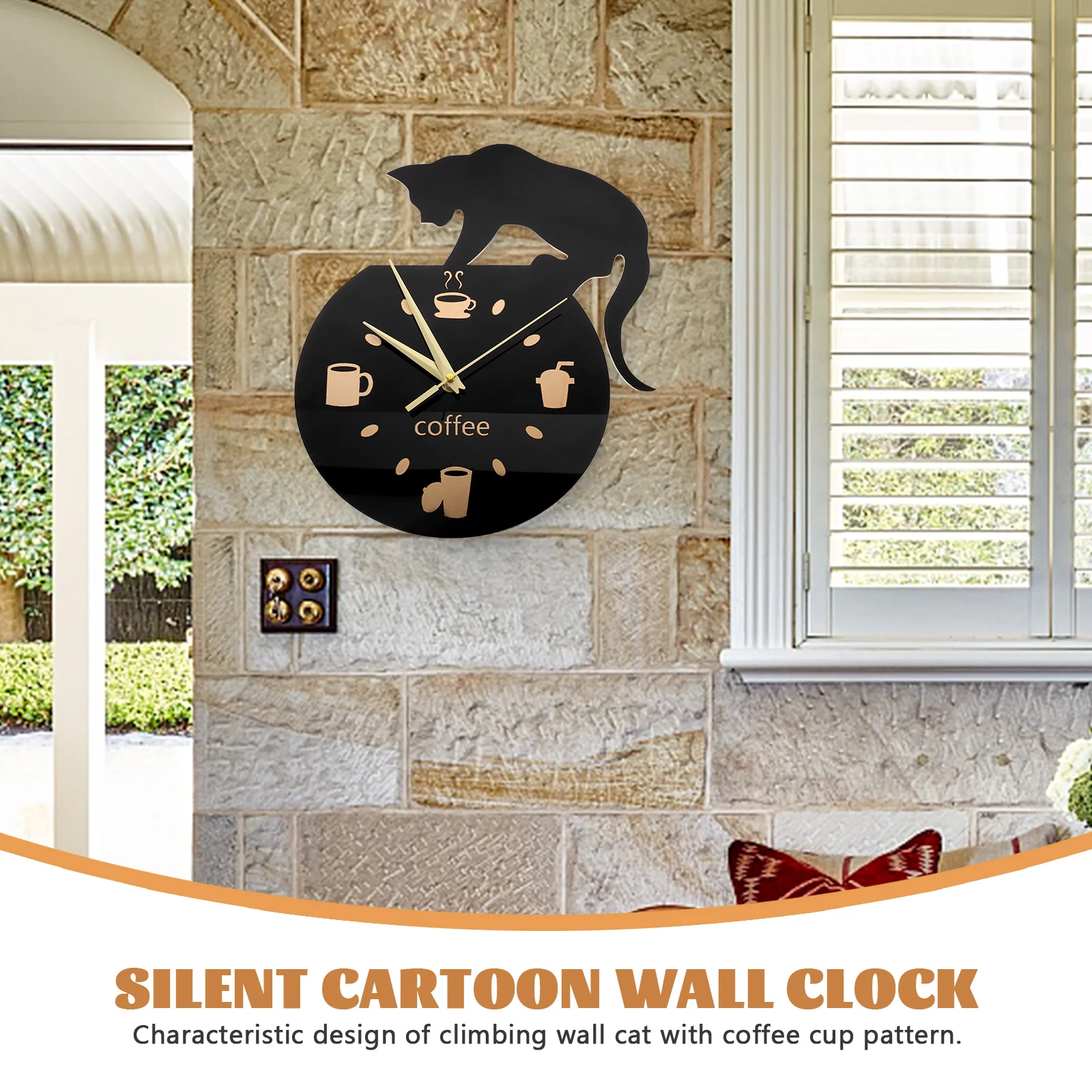 

Wall Clock Cartoon Climbing Cat Coffee Child Silent Waterproof AntiOxidation Bedroom Kitchen Decor