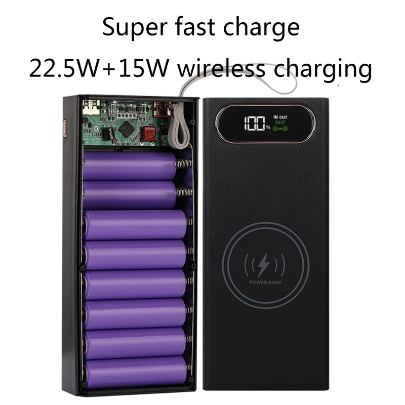 16 Slot 18650 Power Bank for Case Dual USB Mobile Phone 22.5W Quick Charge 3.0 With 15W Wireless Charger Battery Box Cell