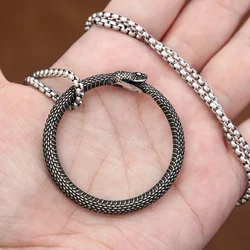 Vintage Simple Ouroboros Necklace Punk Hip Hop Stainless Steel Snake Pendant for Men Women Fashion Jewelry Gifts Wholesale