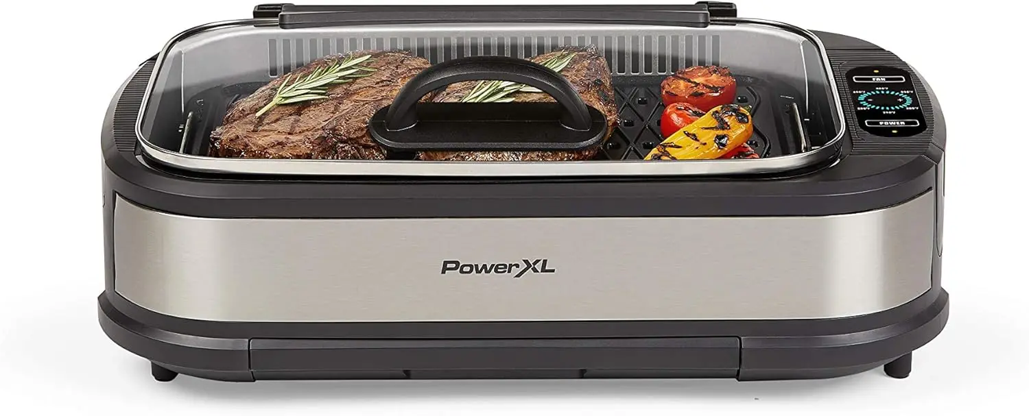 Smokeless Grill with Tempered Glass Lid and Turbo Speed Smoke Extractor Technology. Make Tender Char-grilled Meals...