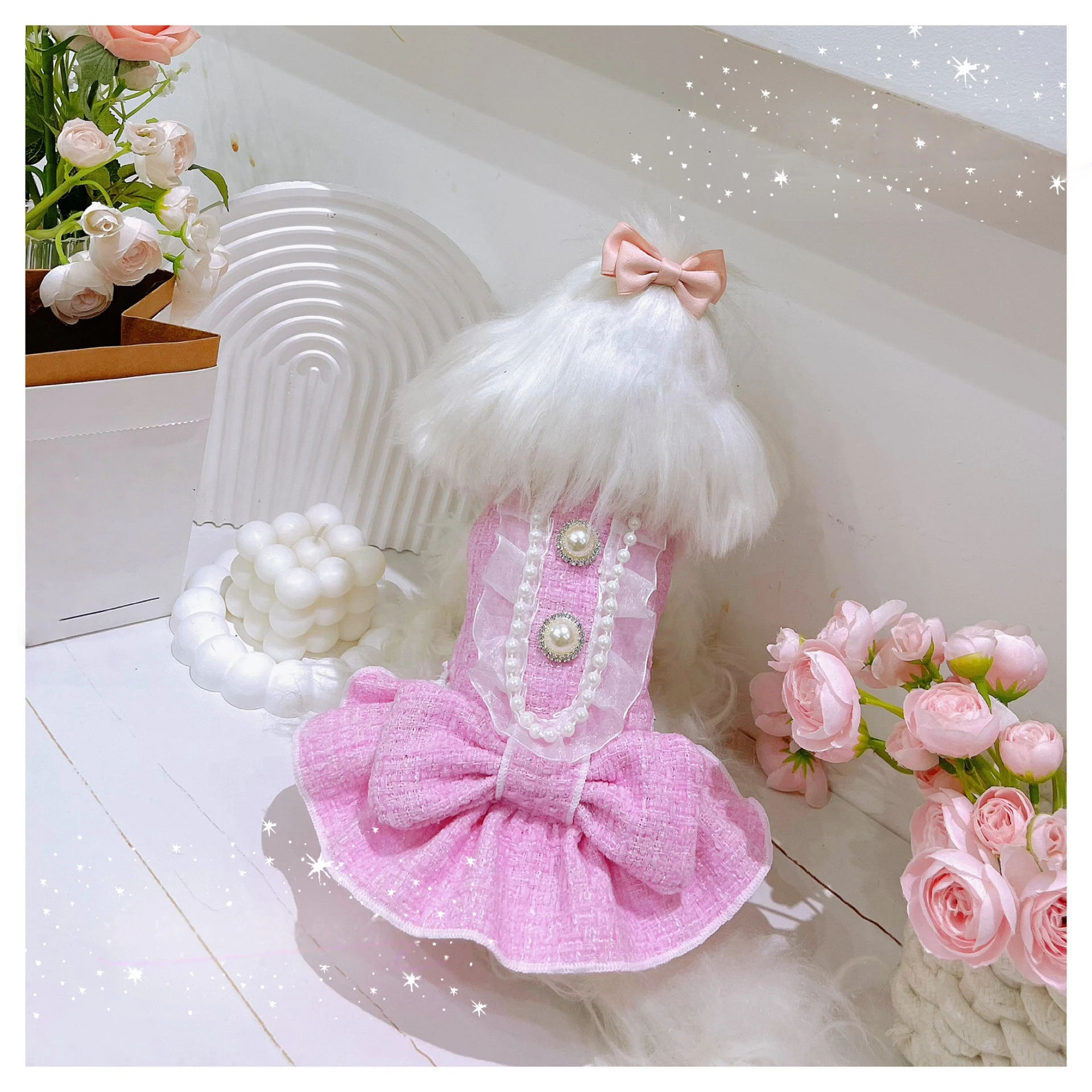 

Pet Dog Clothes Pink Pearl Ladies' Brand Classic Design Pet Clothes Winter Cats Small Dogs Dress Coat Costume For Dogs Cats