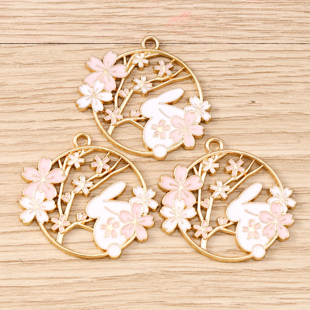 Tusember 10 Stück niedliche Blumen-Kaninchen-Anhänger aus Legierung, Kawaii-Blumen-Kaninchen-Anhänger für DIY-Armbänder, Halsketten, Schmuckherstellung – Detail 11