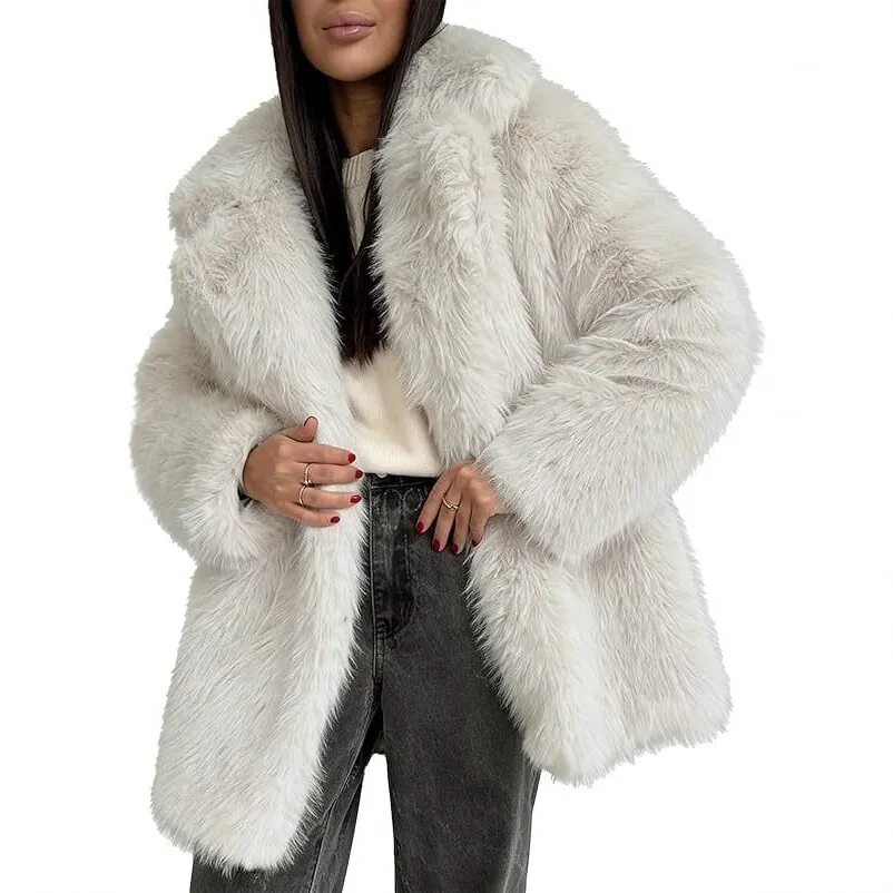 New Women's Faux Fur Coat Lapel Collar Long Sleeve Stylish Slim Fit Comfortable Trendy Versatile Commuter Casual Daily Wear Coat