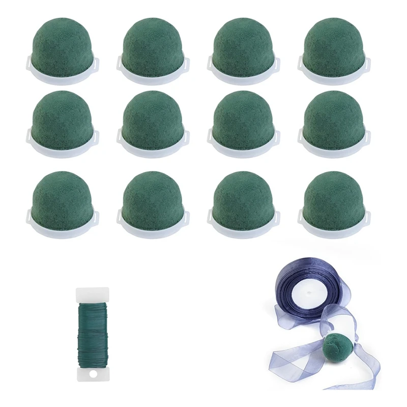 12 Pcs Mini Round Floral Foam Holder,Green Dry And Wet Florist Flower Block Craft Arrangement Supplies For Wine Bottle