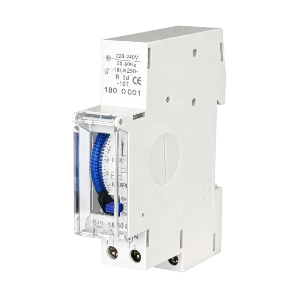 24 Hour Mechanical Timer Switch With Rechargeable Battery Memory 15 Min Interval Rail Mount For 220V Home Industrial Electrical