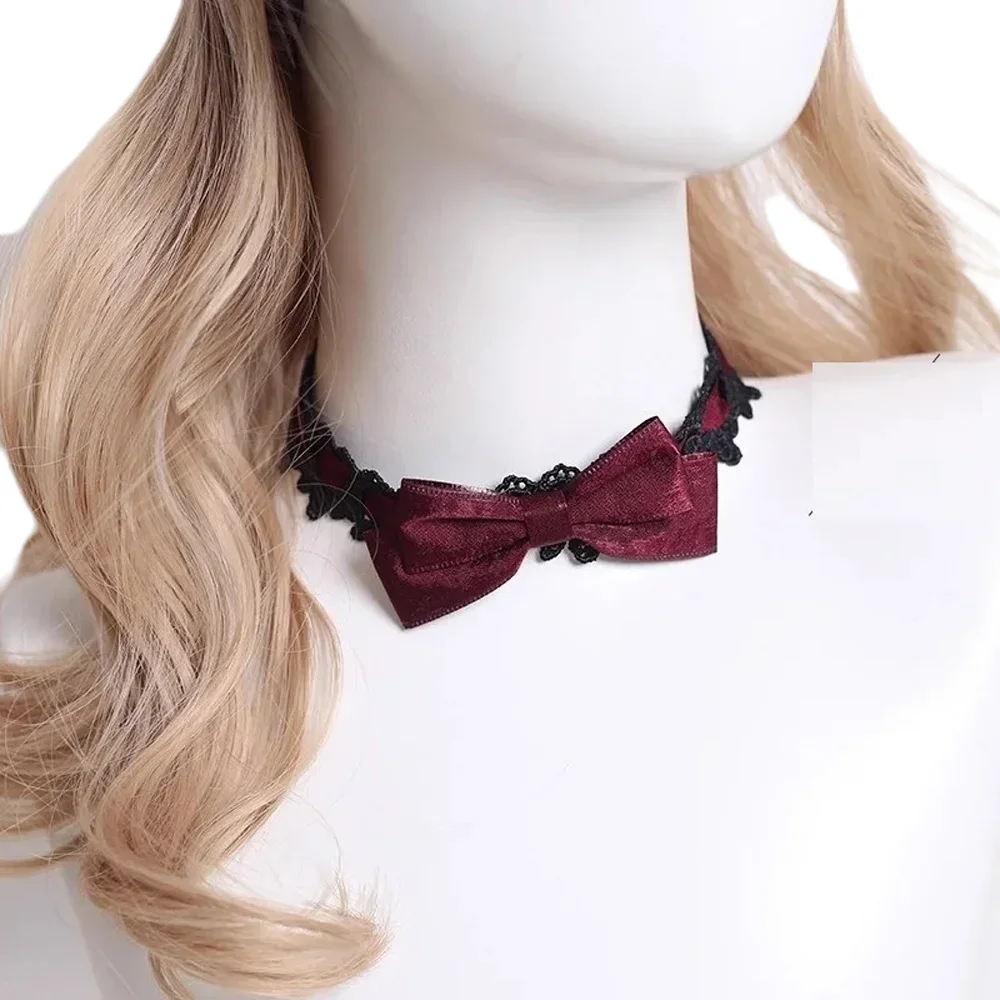 

Черный кружевной бант в стиле Лолиты, черная милая цепочка на шею ручной работы с подвесками, розовый воротник для девочек, милое милое ожерелье, стиль горничной