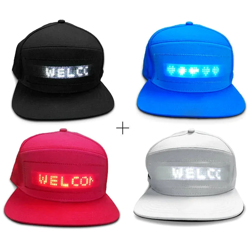 LED Hats for Club Christmas Halloween Display Messages Bluetooth LED Cap Smart APP Control Custom Editing Flashing Light Up