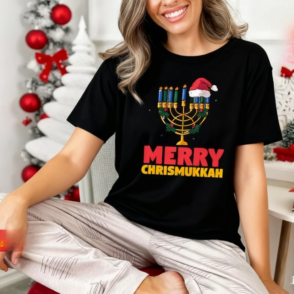 

Happy Chrishmukkah Shirt Unique Hanukkah Christmas Tee Funny Festive Jewish Holiday Apparel Chrishmukkah Men Women T-Shirt