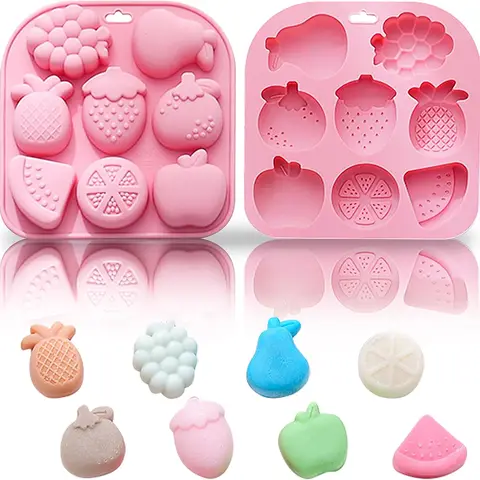 9-Cavity Fruit Shaped Silicone Mold for Chocolate Candy Includes Grape,Strawberry,Apple,Pineapple Baking Silicone Mold,Ice Cubes