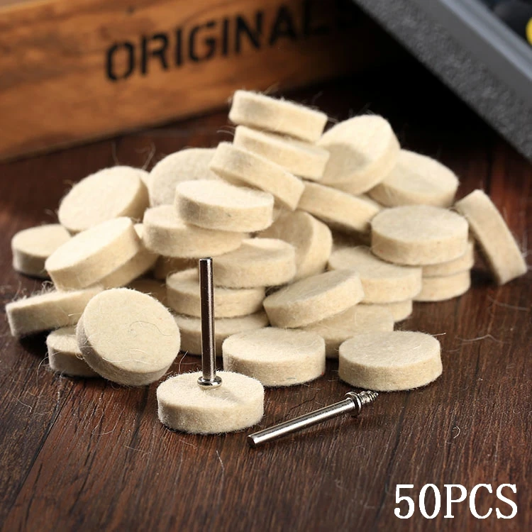 

50Pcs 25mm Grinding Polishing Pad For Metal Wood Wool Felt Polishing Buffing Wheel 2Pcs 3.2 Mm Shanks For Dremel Rotary Tool