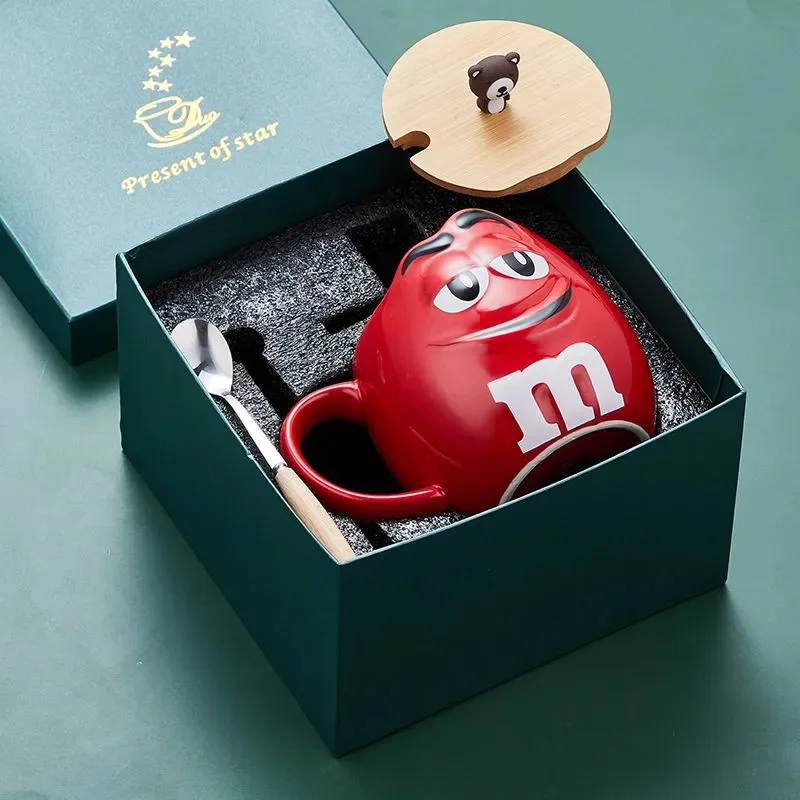 كوب فاصوليا M كوب سيراميك عالي السعة لحليب الإفطار جلب ملعقة الشوفان تعبير شخصي في المخزون لعبة محيطة لطيفة #5