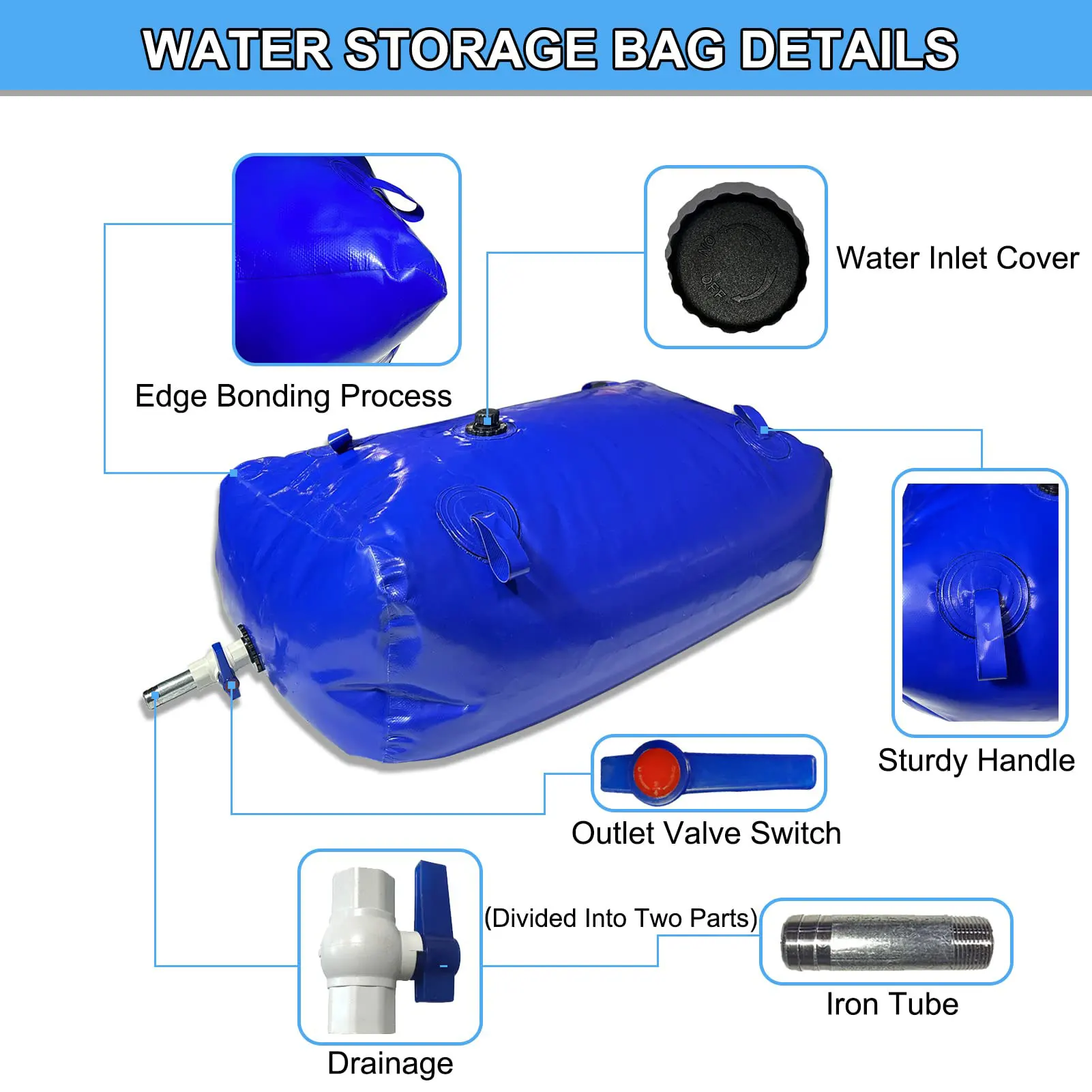 Collapsible Water Bladder Heavy Duty for Emergency Storage 110L PVC Portable Water Tank Drought Resistance Fire Protection