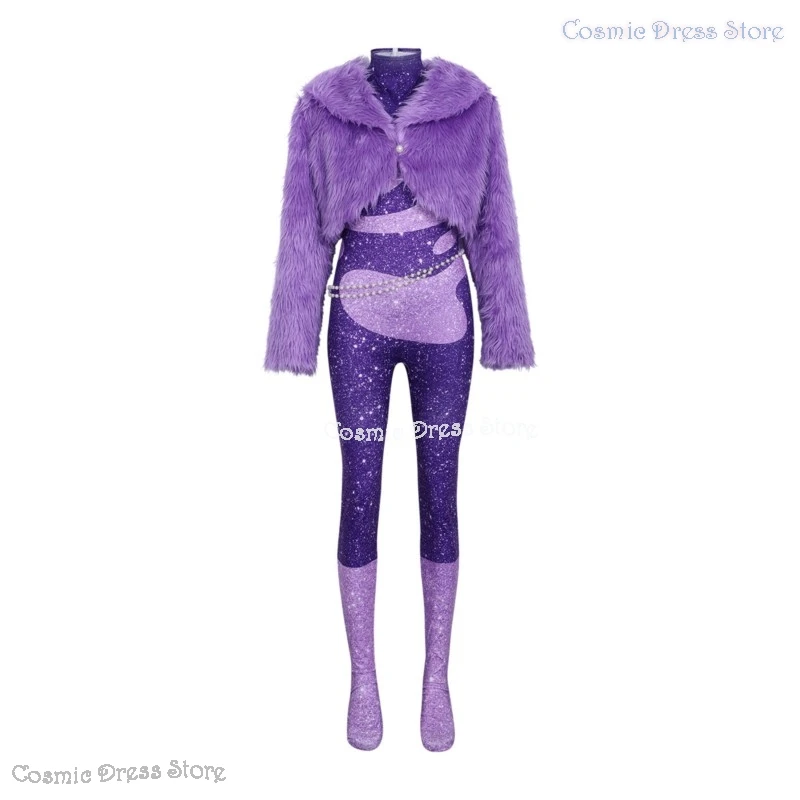 Kostium Cosplay Gazela z filmu Zoo Cartoon dla dorosłych i dzieci, fioletowy płaszcz, strój sceniczny dla piosenkarki, błyszczący strój Shakiraas Cosmic Dress Store, rok 2025
