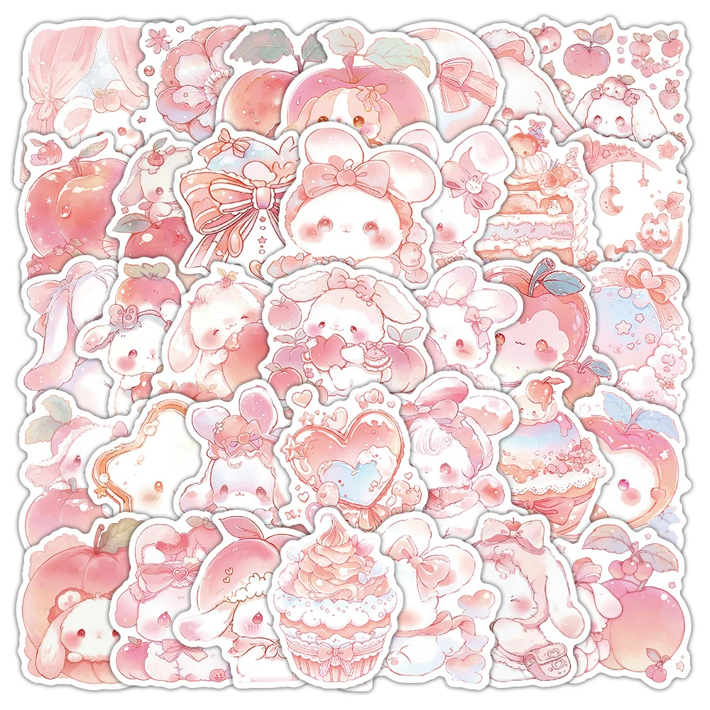 10/30/54pcs Leuke Roze Perzik Konijn Cartoon Stickers Esthetische Decals voor Laptop Telefoon Skateboard Kawaii graffiti Sticker Kid Speelgoed
