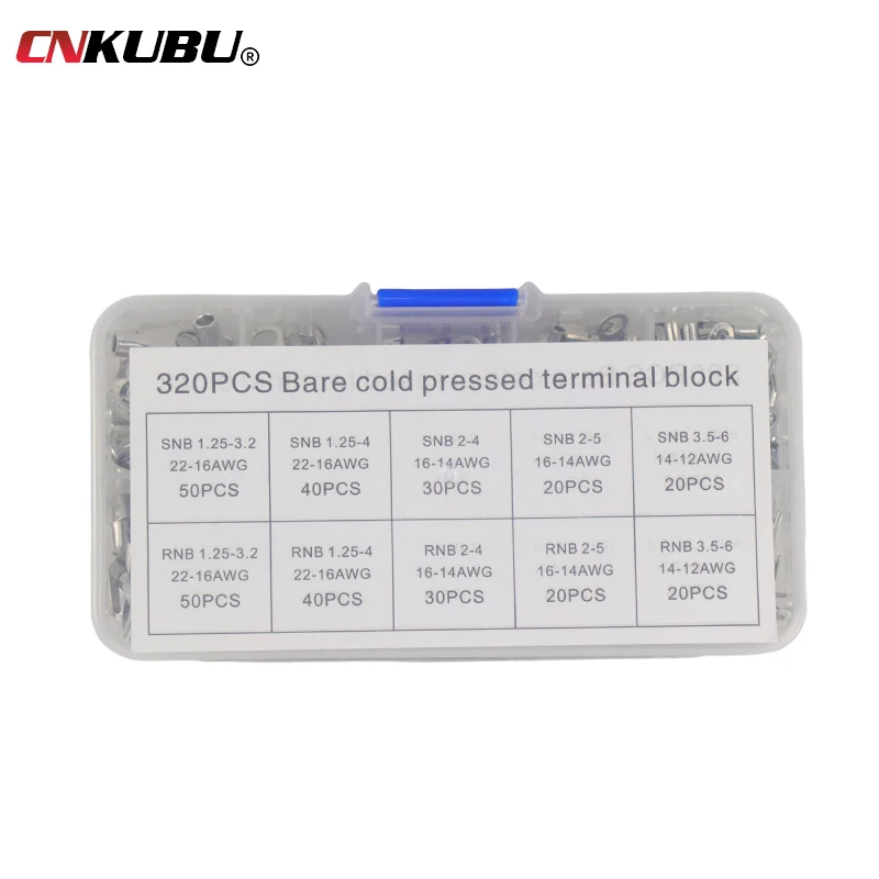 OTUT-Terminal fio conector encaixotado, 0.5-4mm Square Terminal, frio pressionado Terminais desencapados, Bloco nariz de cobre, 320pcs, Conjunto