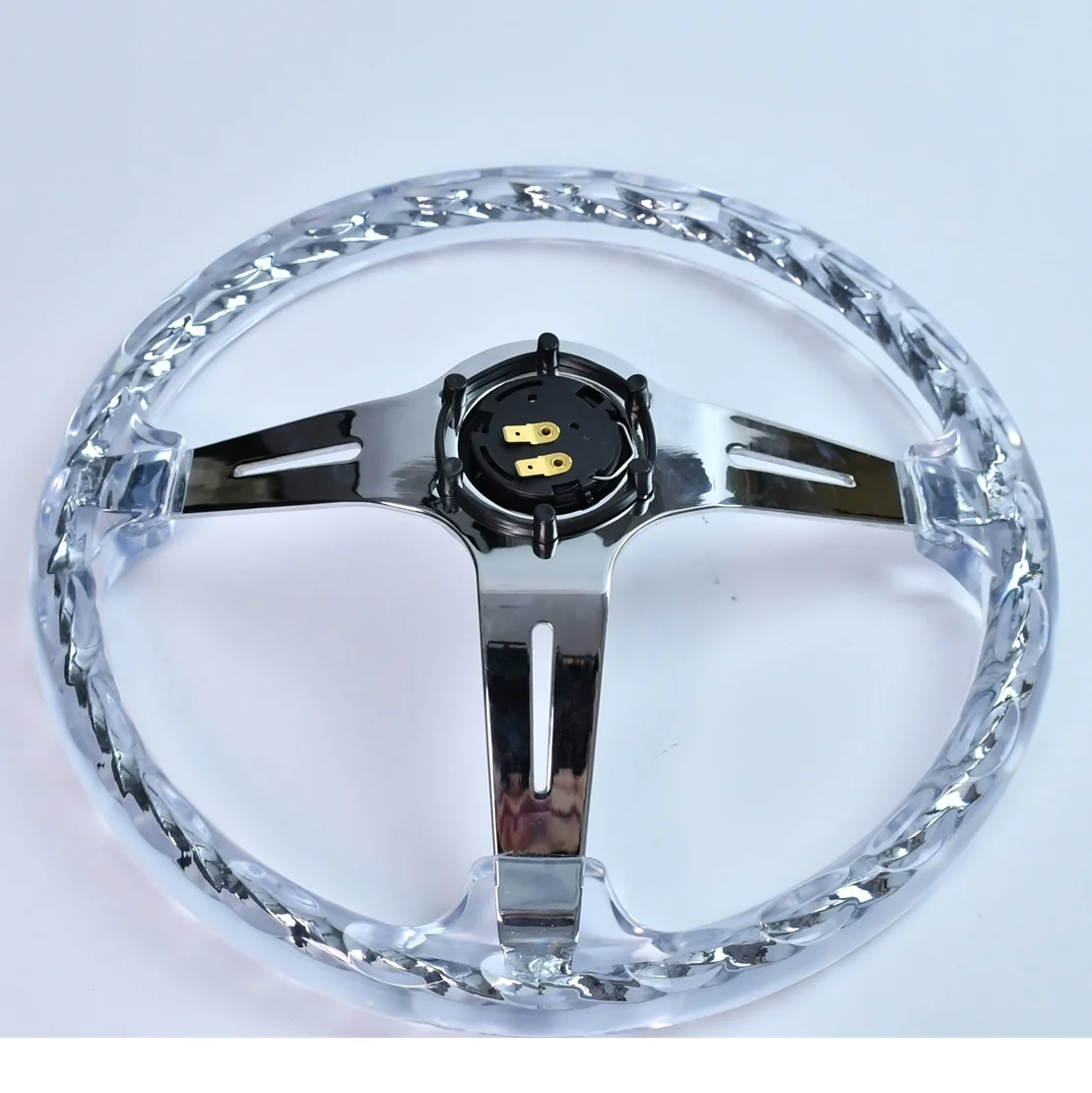 Tiypeor 14inch Transparent Crystal Steering Wheel Steel Ring Racing Chain Bracket Steering Wheel