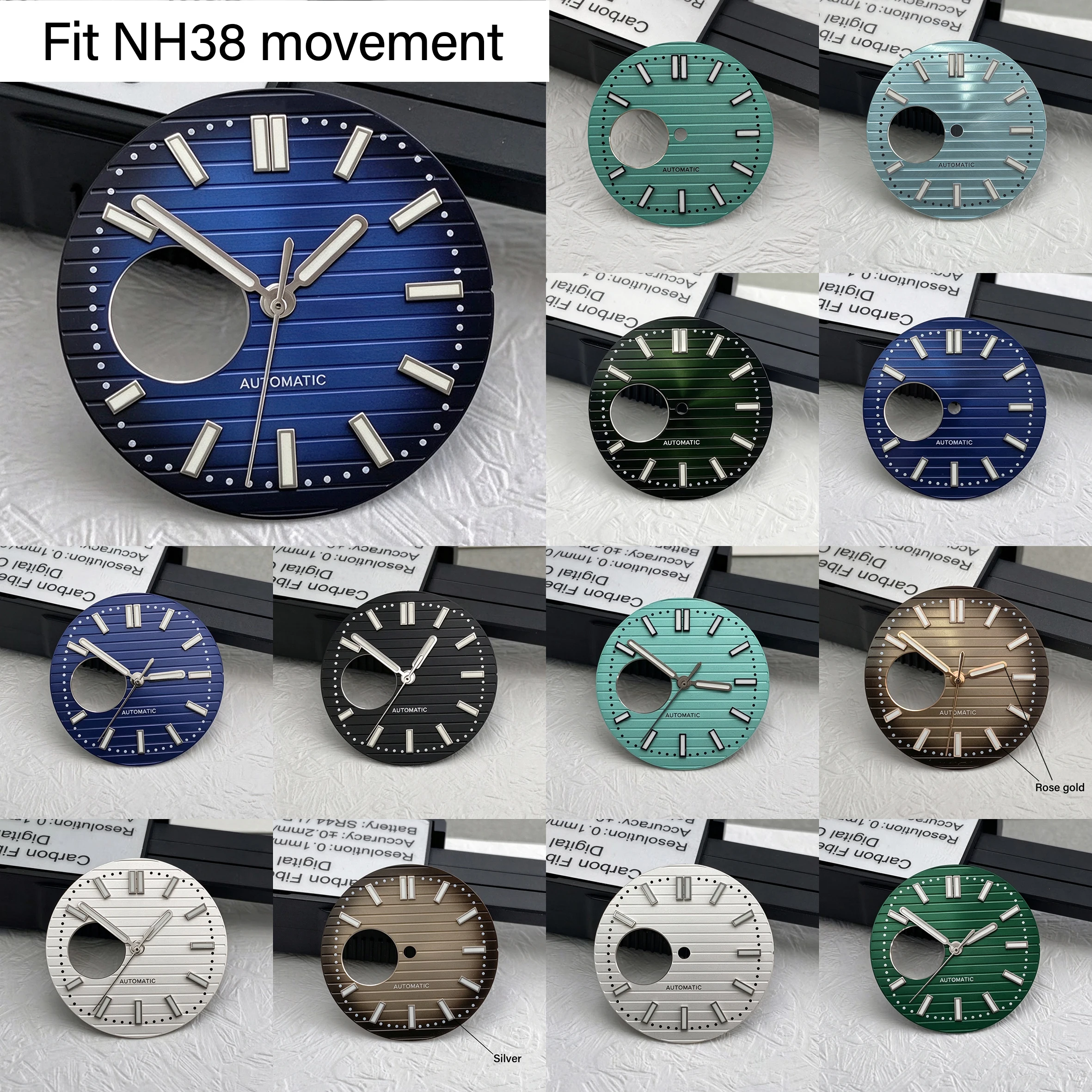New 30.5mm NH38 Nautilus 9-Point Hollowed Out Dial No Logo High-Quality Green Luminous For NH38 Movement Watch Accessories