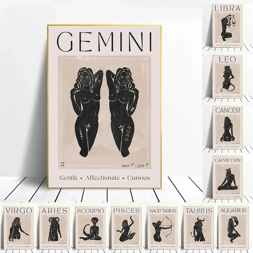 Scandinavian Wall Art 12 Zodiac Signs Gemini Aries Sagittarius Scorpio Cancer Leo Libra Virgo Aquarius Poster Print Home Decor