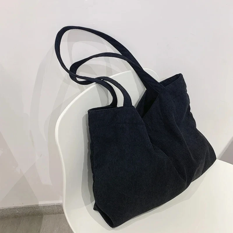 

Fashion Corduroy Striped Handbag Simple Style Corduroy Shoulder Bag Shopping Bag Solid Color Large Capacity Women's Tote Bag