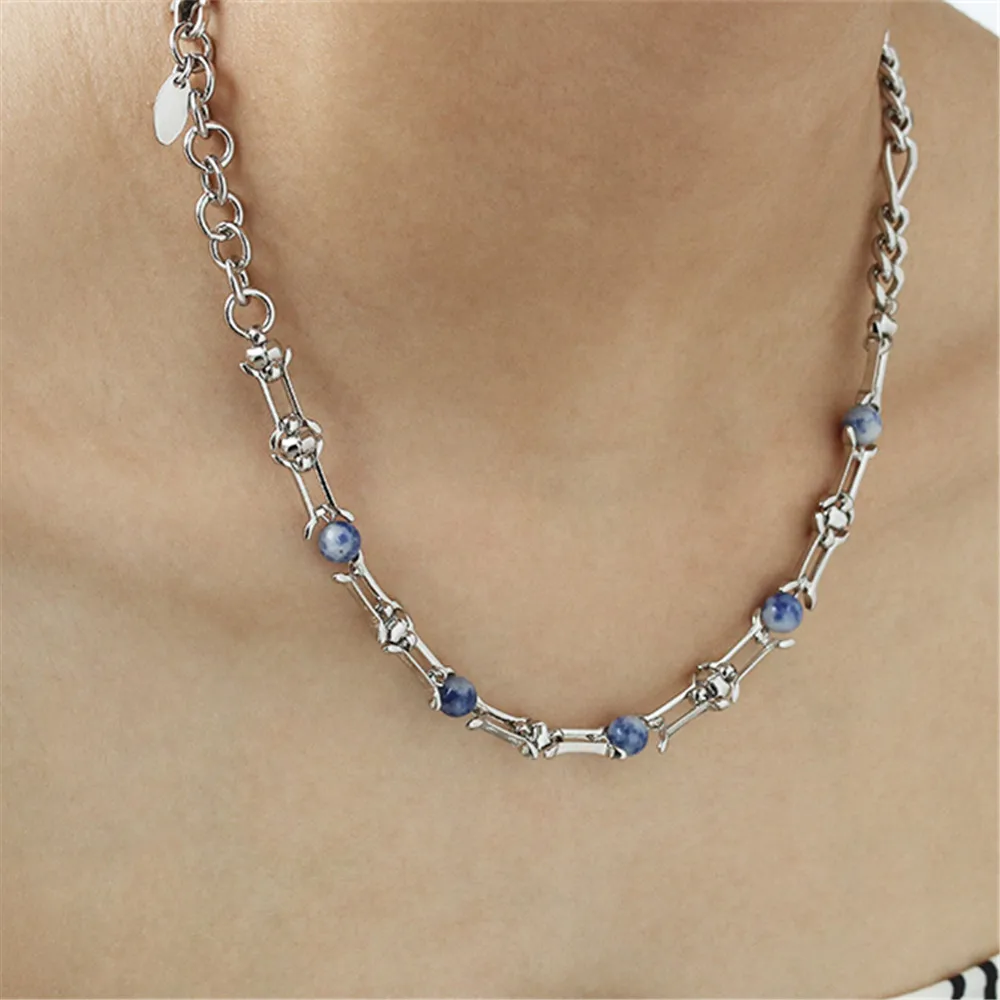 

Ожерелье женское с круглыми бусинами, Ювелирное Украшение в китайском стиле цвета белое золото с латунным покрытием, сочетание селадона, на цепочке до ключиц