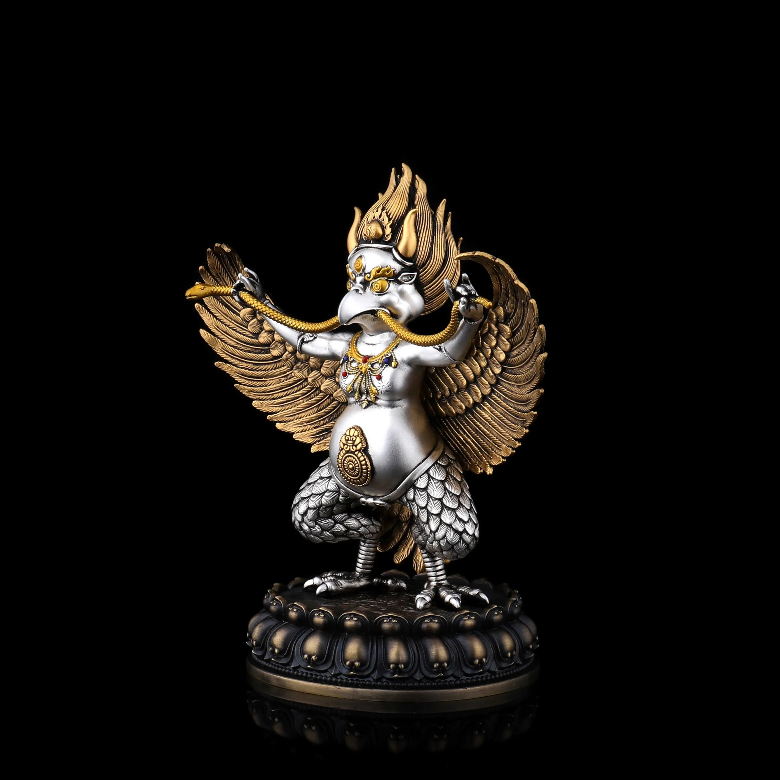 Pure Copper Garuda Golden-Winged Protector Statue 15cm Indoor Home Desktop Car Blessing