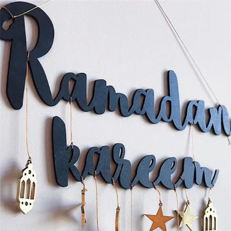 

AB11-Ramadan знак Святой месяц украшение с подвеской-фонариком в виде луны и звезды подходит для Ид деревянное ремесло домашнее деревянное украшение