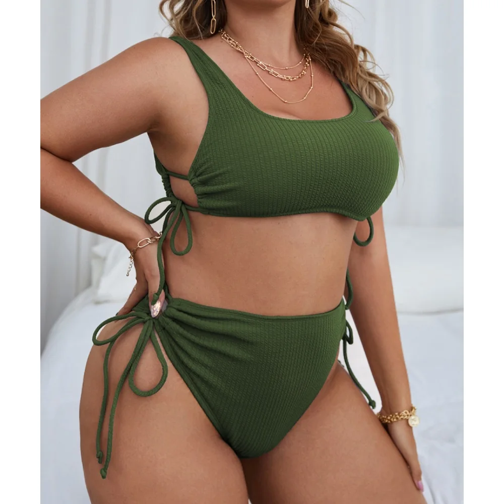 

Купальный костюм Cikini-Sexy для женщин, купальник на шнуровке, однотонная высокая талия, большие размеры, пляжные купальники, модная нить, 2021