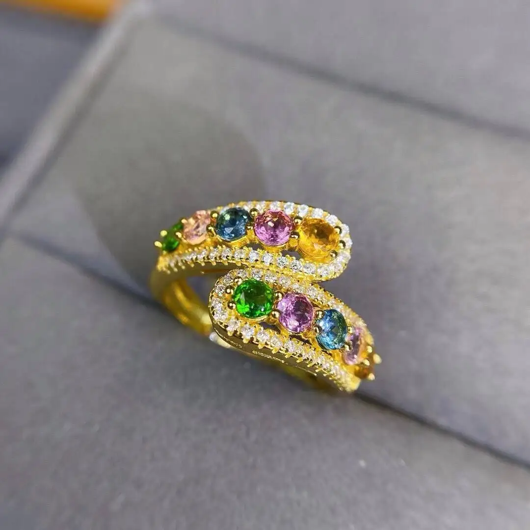 

KJJEAXCMY New Jewelry Natural Women's Tourmaline Ring 925 silver inlay Colorful and splendid Crystal pure fire flash explosion