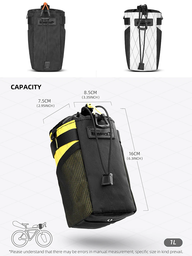 Rhinowalk Bike Water Bottle Bag 1L Cycling Cup Holder Handlebar Bottle Pouch Insulated Bikepacking Bag Cycling Front Pocket 2026