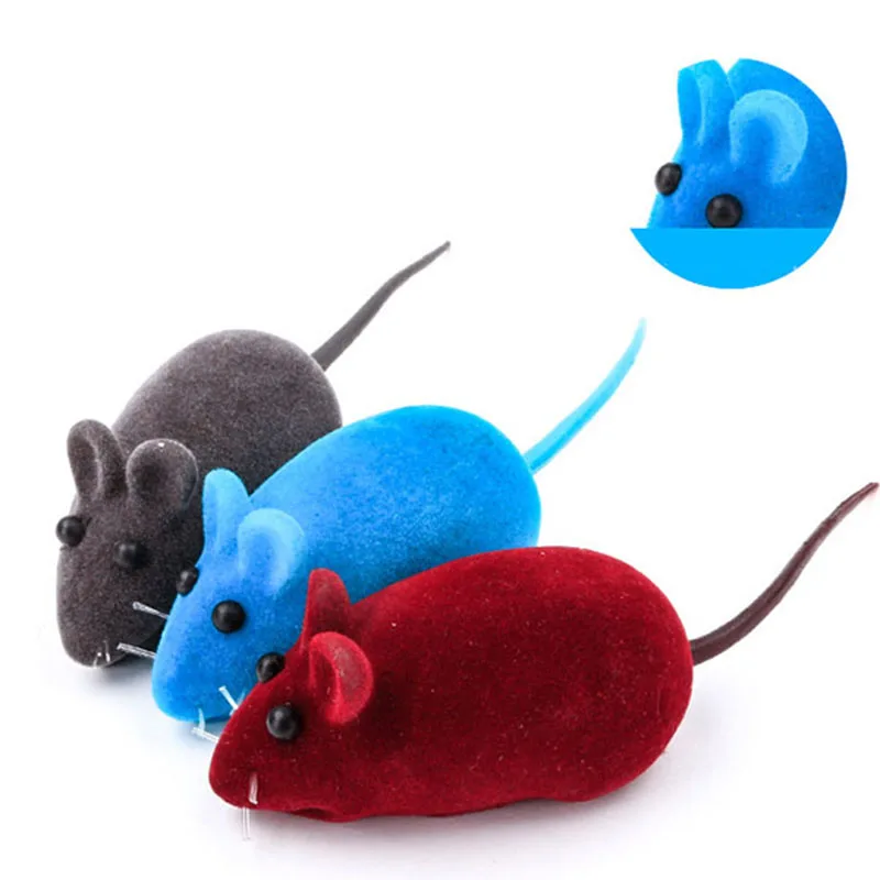 Juguete de ratón de peluche de primavera con mecanismo de relojería para gato, ratón de vinilo de goma interactivo Flocado de sonido realista divertido, suministros para gatito