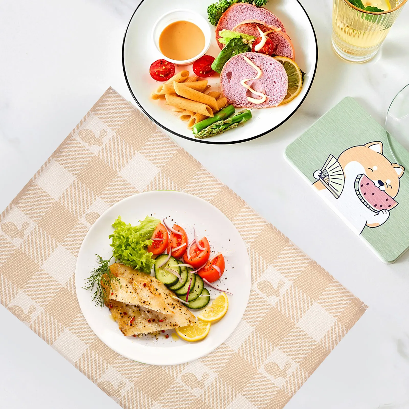 

2Pcs Easter Place Mats Waterproof Heat Resistant Linen Table Mats Protective Table Decor for Home Cafe