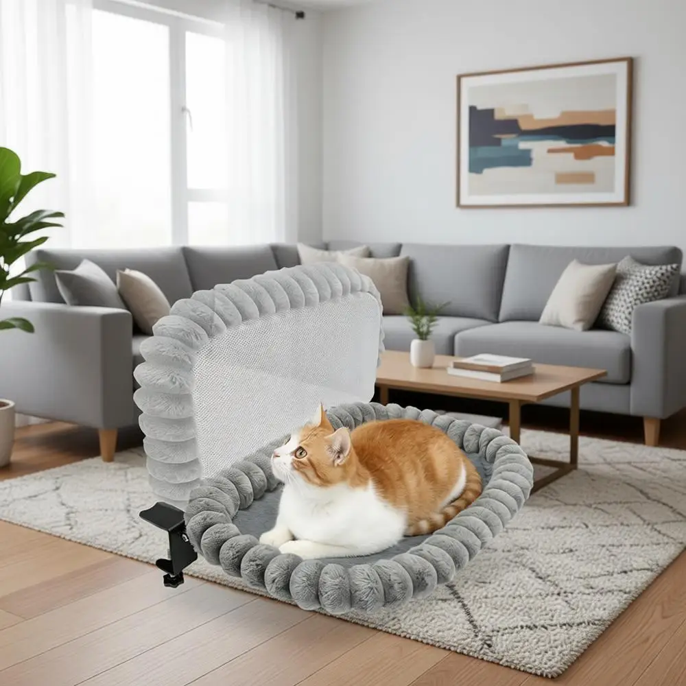 

Настольная подставка для кровати с усиленной стальной рамой, выдерживающая нагрузку до 50 фунтов и 90 дюймов ° Складное, компактное, с мягким ультраплюшевым искусственным мехом для кошек