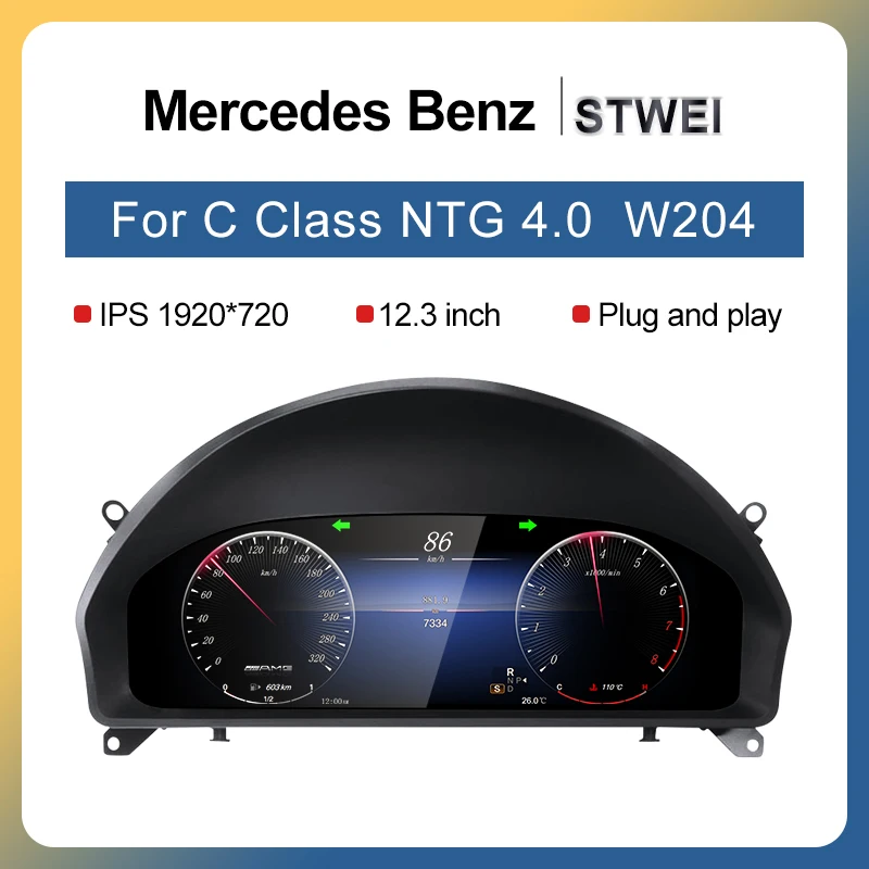 For Mercedes Benz C class W204 NTG4.0 C260 Car LCD Dashboard Digital Cluster instrument 12.3inch QLED Panel Linux System