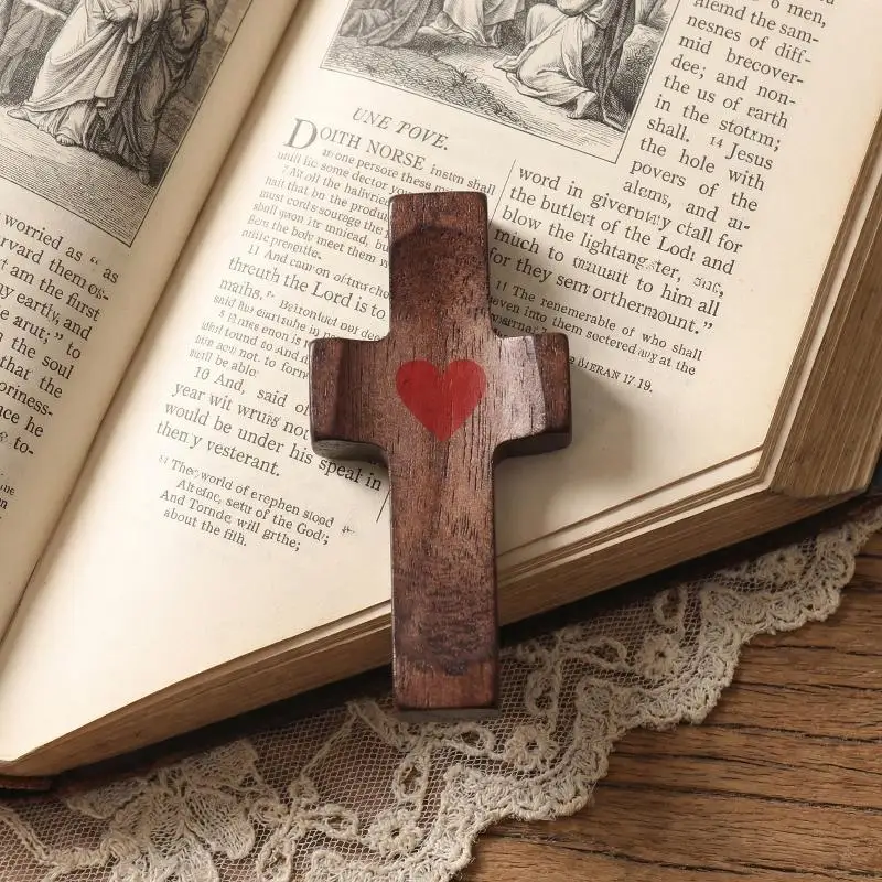 Natural Black Walnut Wooden Pocket Prayer Cross Small Handheld Cross For Comfort Pocket Gift For Prayer & Faith