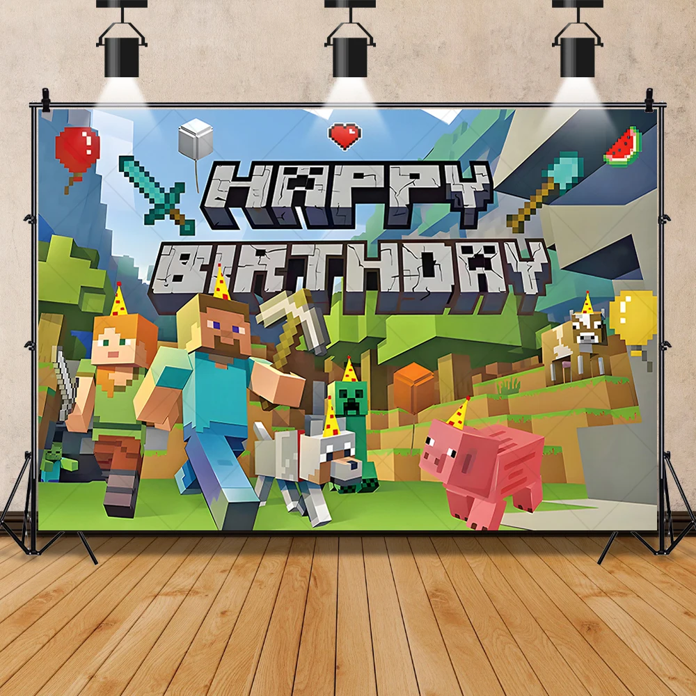 Custom Birthday Background Pixel Childs Background Photography Game Backdrop Birthday Decoration Boys Game Birthday Party Poster