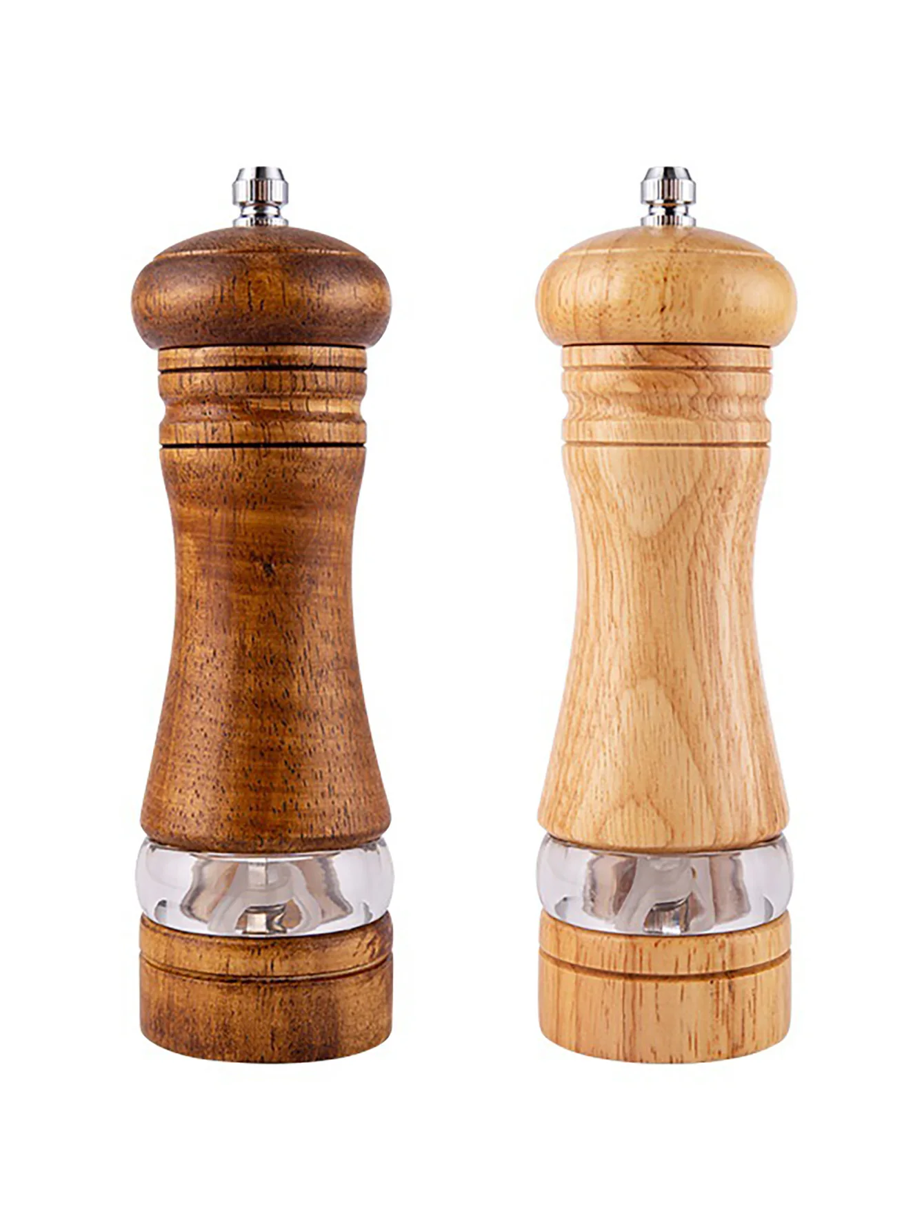 6.5 Inch Wood Salt And Pepper Grinder Manual Mills with Acrylic Window Adjustable Coarseness Ceramic Grinding for Kitchen