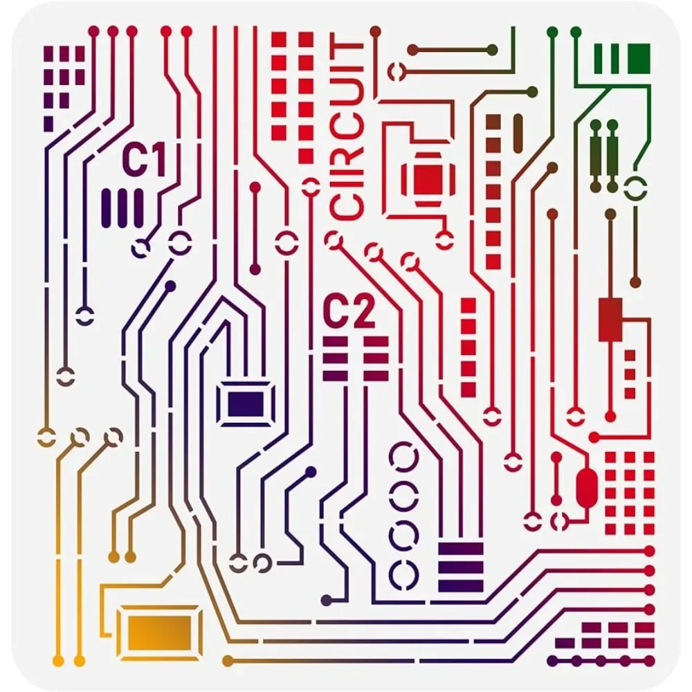 Circuit Board Stencil 11.8x11.8inch Reusable Mixed Media Stencils for Painting Large Size Electronic Sketch Stencils for Paint