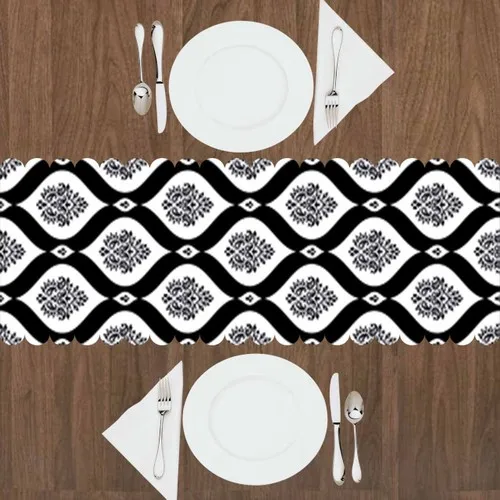 Else Black White Damask 3D Textured Runner Table Cloth Dresses