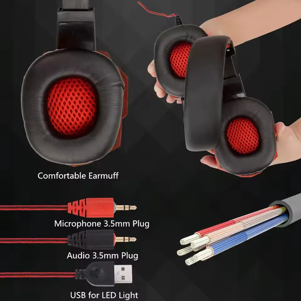 Professional Led Light Wired Gaming Headphones With Microphone For Computer PS4 PS5 Xbox Bass Stereo PC Gaming Headset Gifts