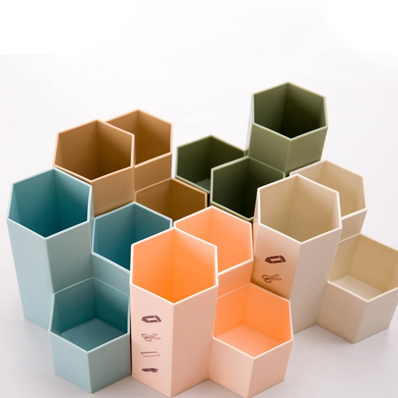 Simple Frosted Honeycomb Pen Holder Large Capacity Multi-functional Desk Stationery Storage Box Office Accessories