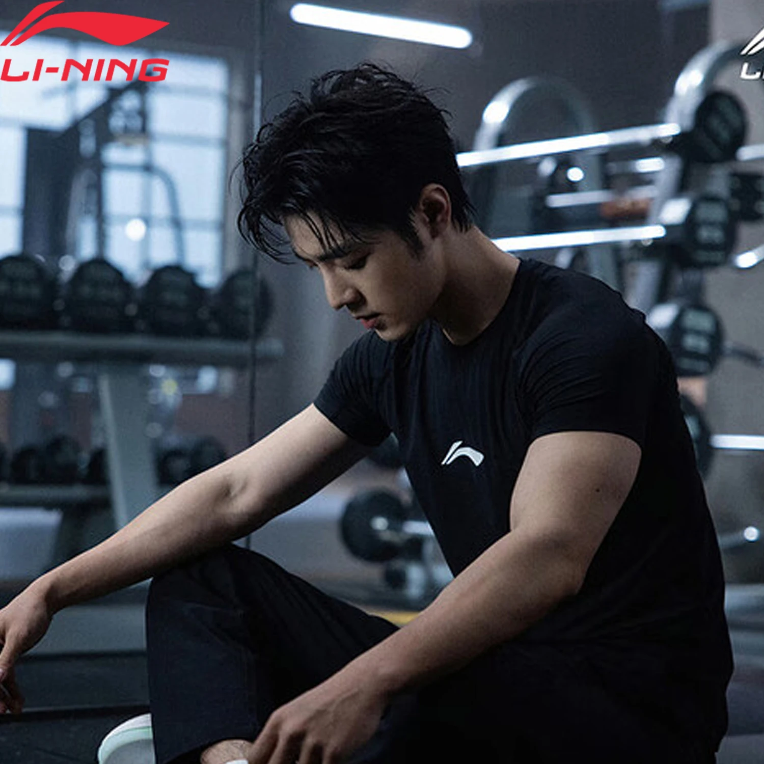 Li-Ning Mannen Training Strakke Tops 79% Polyamide 21% Elastaan Strakke Pasvorm Ademende Voering Sport Fitness T-shirts AUDV039