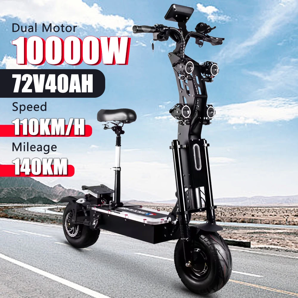 X14 10000W Dual Motor 72v40ah Battery Electric Scooter 14 Inch Tyres Max Speed 130km/h Range 120km Lcd Display Foldable Escooter