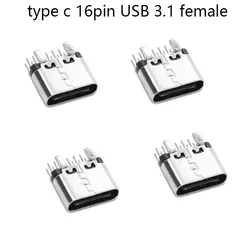2PC Type-c 16p Vertical Direct Insertion USB Connector L6.5 Ultra Short USB3.1 16Pin 4Plug-in Board Fixed Female Socket H6.5