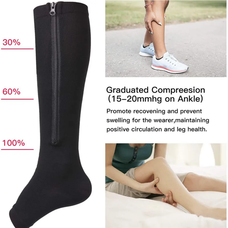 Compression Socks Men Women Knee Maternity High Zipper Socks Anti-Fatigue Stretchy Sox Outdoor Running Hiking Sports Socks YSZ01