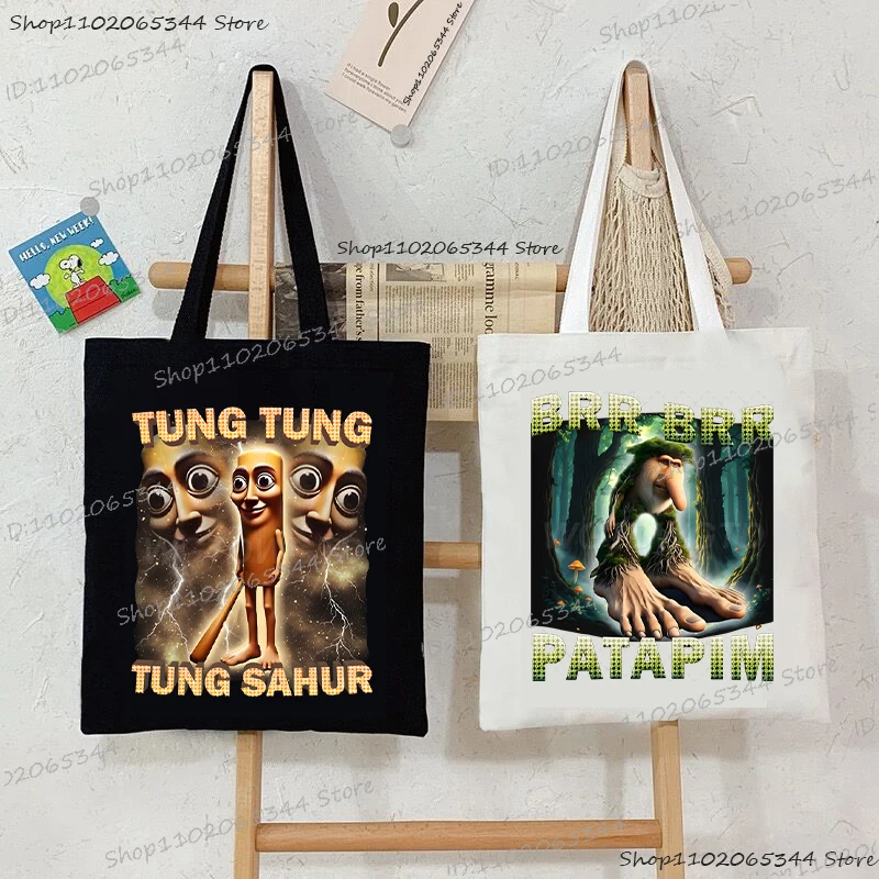 

Женская и мужская холщовая сумка TUNG TUNG SAHUR, большая вместительная сумка на плечо, итальянская повседневная сумка Brainrot для женщин